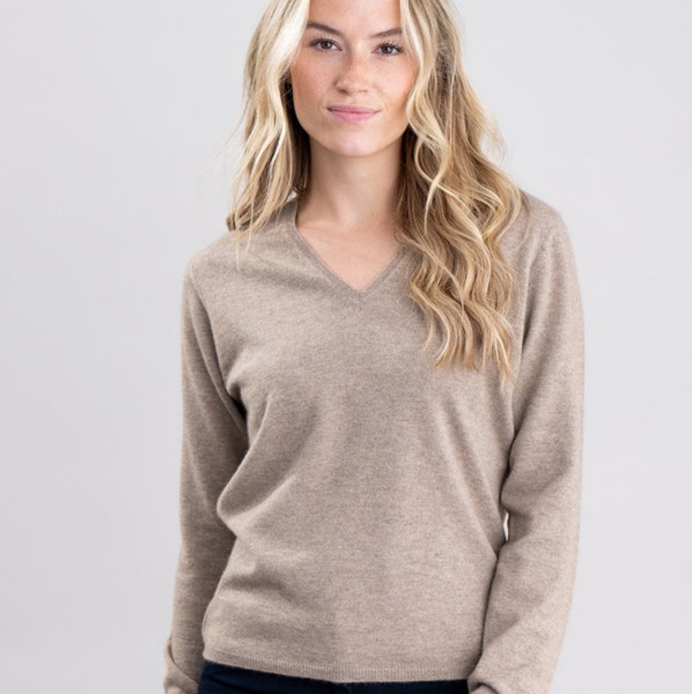 ALEX MARIE 100% Cashmere V Neck Camel Beige Sweater M